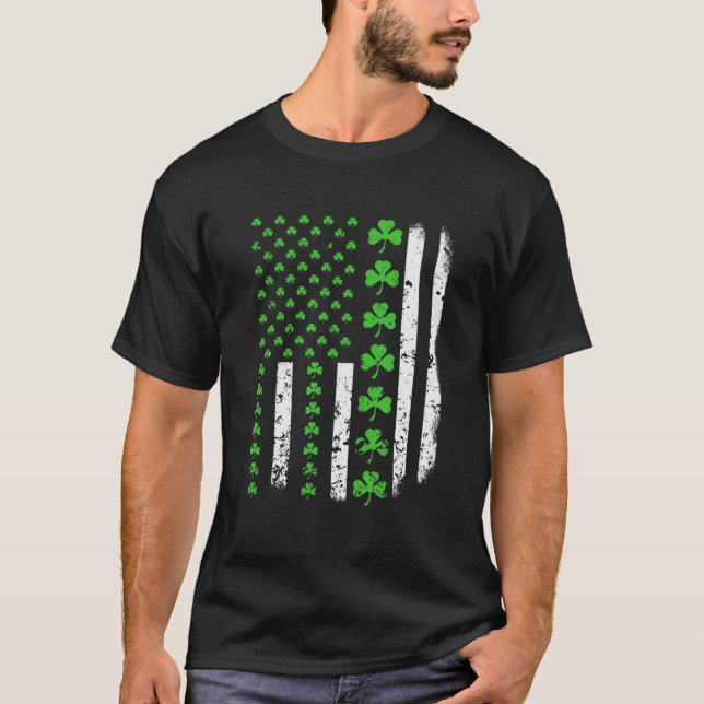 Camiseta US America Flag Shamrock Clover St Patricks Day Pa (Frente)