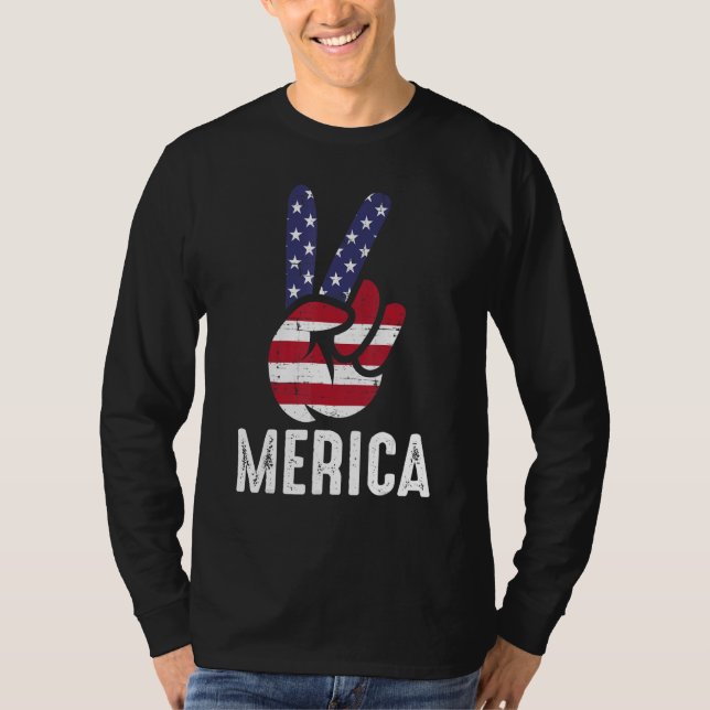 Camiseta US American Flag and Patriotic Peace Sign of Hand  (Frente)