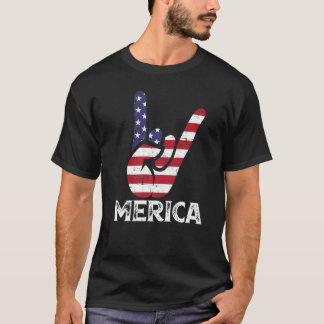 Camiseta US American Flag and Patriotic Rock Sign of Hand M
