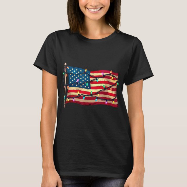 Camiseta Us American Flag Christmas Lights Xmas Party Santa (Frente)