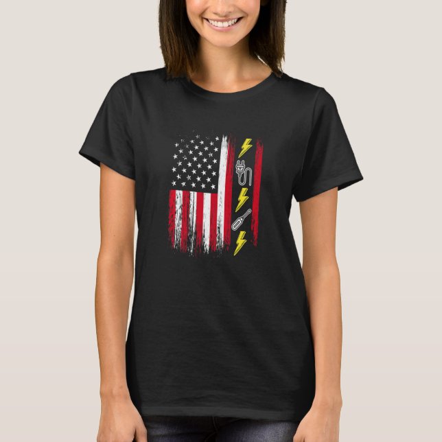 Camiseta US American Flag  Electricity  Electrician Lineman (Frente)