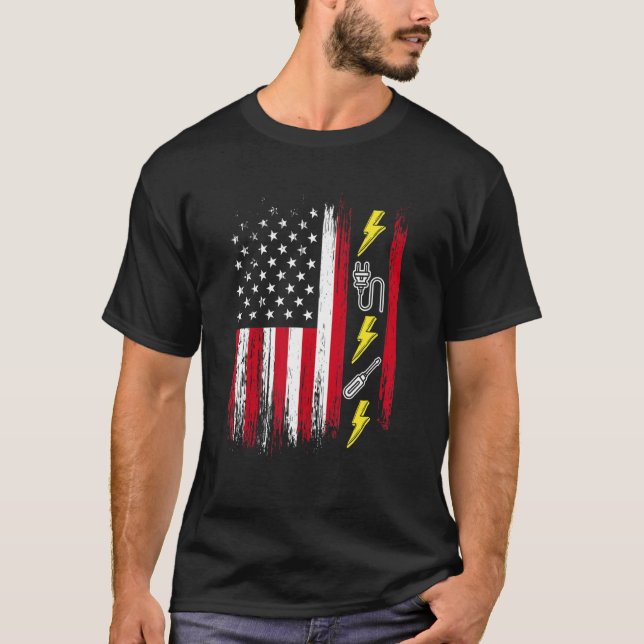 Camiseta US American Flag  Electricity  Electrician Lineman (Frente)