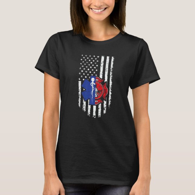 Camiseta Us American Flag Emt Firefighter Emergency Medical (Frente)