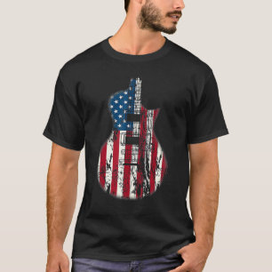 Camiseta Us American Flag Guitar Musician Distressed Guitar
