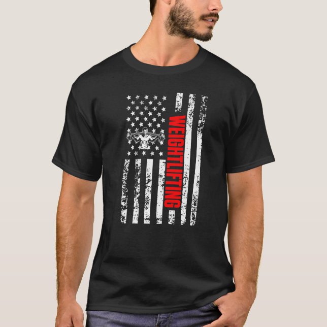 Camiseta US American Flag Gym Sports Patriotic Weightliftin (Frente)