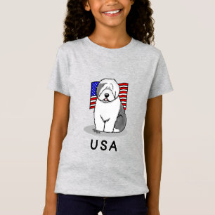 Camiseta US American Flag Old English Sheepdog (Cinza 1)