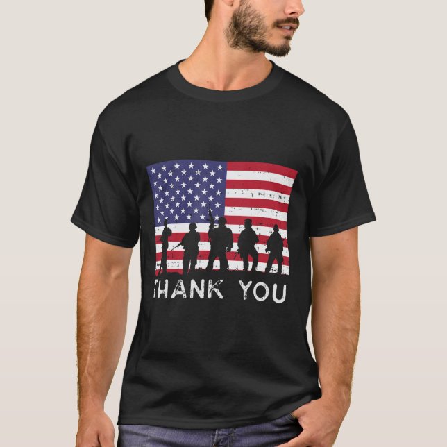 Camiseta US American Flag Soldiers Obrigado Dia Memorial P (Frente)