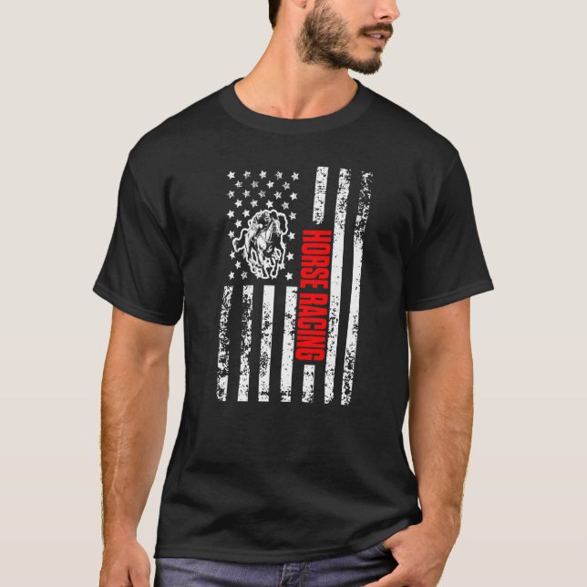 Camiseta US American Flag Sports Patriotic Horse Racing Pre (Frente)