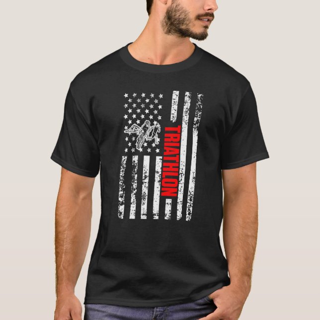 Camiseta US American Flag Sports Patriotic Triathlon Premiu (Frente)