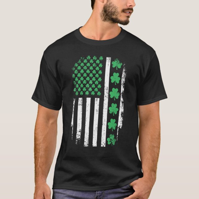 Camiseta US American flag with shamrocks for St Patricks da (Frente)