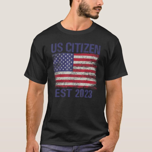 Camiseta US Citizen Est 2023 EUA Cidadania Americana Bandei (Frente)