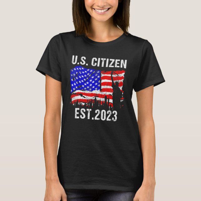 Camiseta US Citizen Est 2023 EUA Cidadania Americana Bandei (Frente)