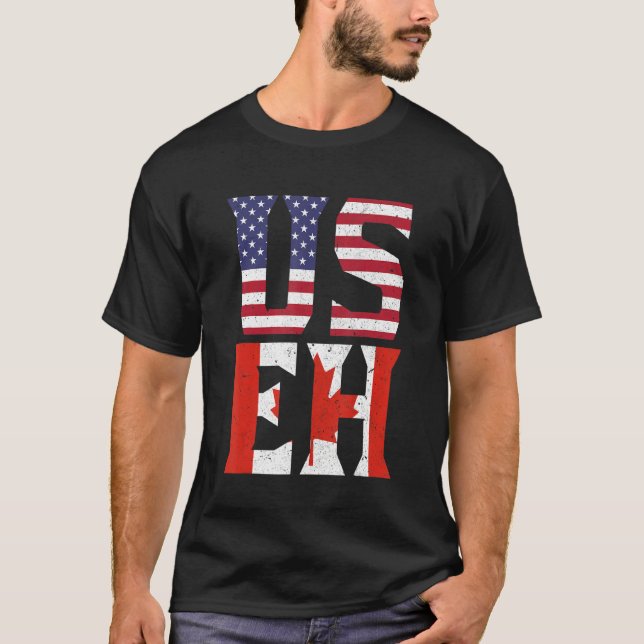 Camiseta US EH Funny American Canadian USA Canada Flag (Frente)