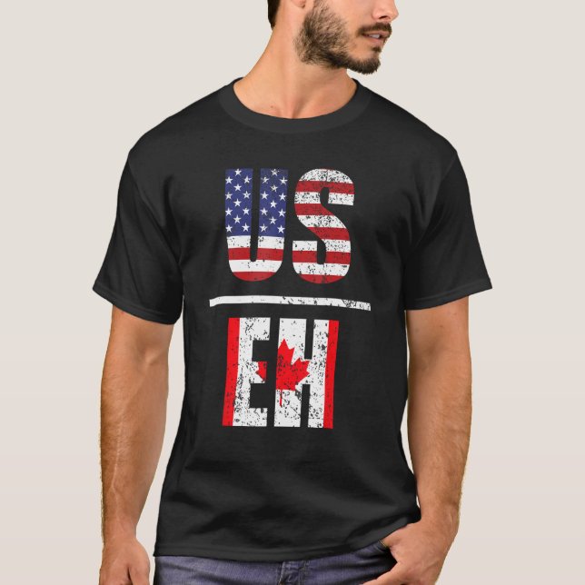 Camiseta US EH US&EH USA Flag e Canada Flag (Frente)