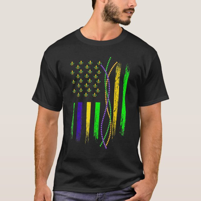 Camiseta US Flag American Mardi Gras Carnival Party Men Wom (Frente)