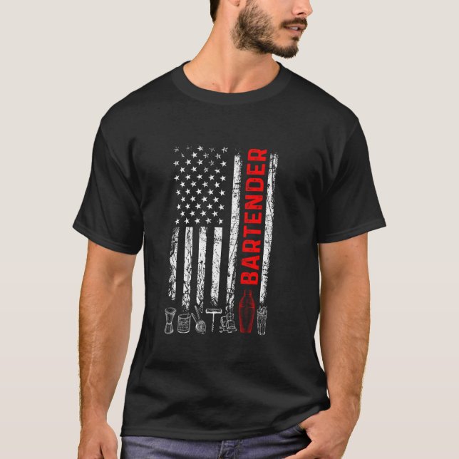 Camiseta US Flag Bartender - Próprio Tapster Bartening Bar  (Frente)