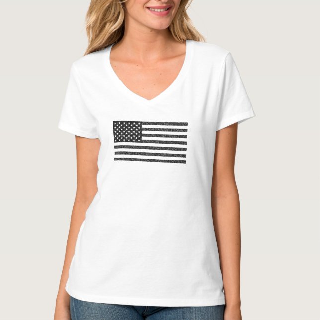 Camiseta US Flag Black and White Vintage Retro (Frente)