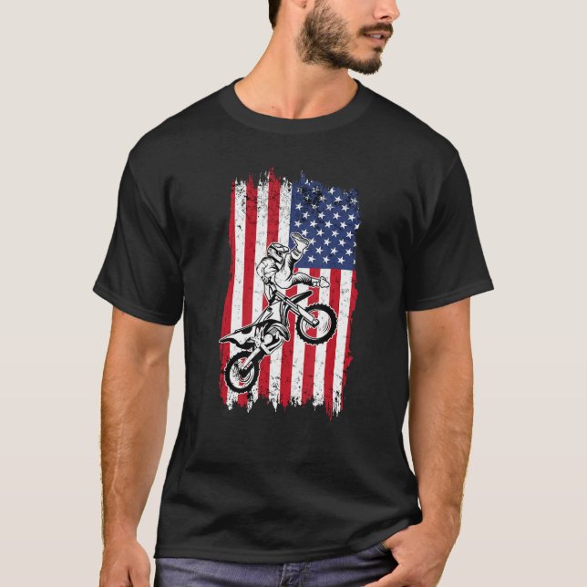 Camiseta US Flag Dirt Bike Fly Shirt  Motocross US Dirt Bik (Frente)