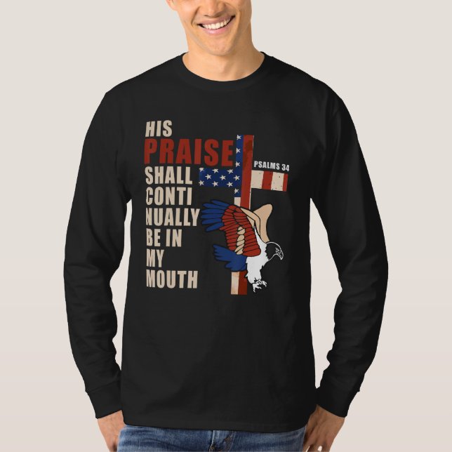 Camiseta US Flag Eagle Christian Cross Patriotic Bible Vers (Frente)