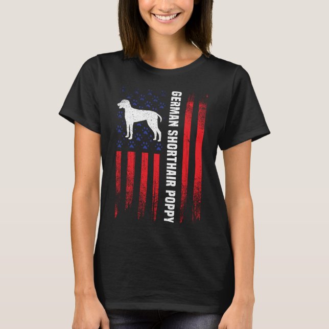 Camiseta US Flag German Shorthair Pointer Poppy Pointer Dog (Frente)
