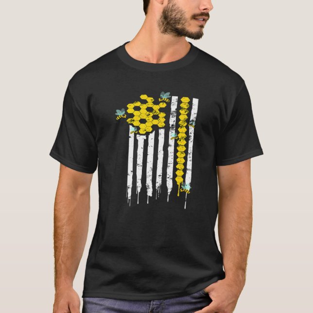 Camiseta US Flag Honey Beeycomb Beterraba Beterraba Para Ho (Frente)