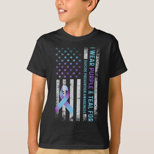 Camiseta Us Flag I Wear Purple And Teal Suicide Prevention  (Frente)