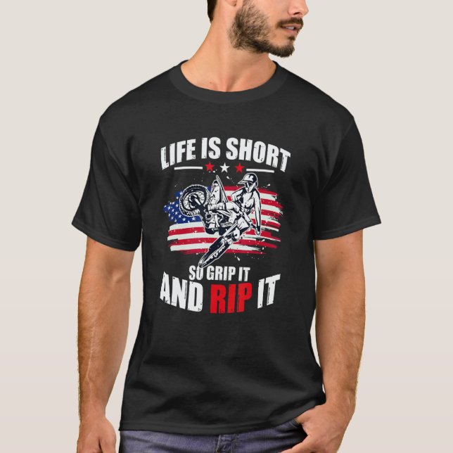 Camiseta US Flag MX Motocross Live is short so grip it and  (Frente)