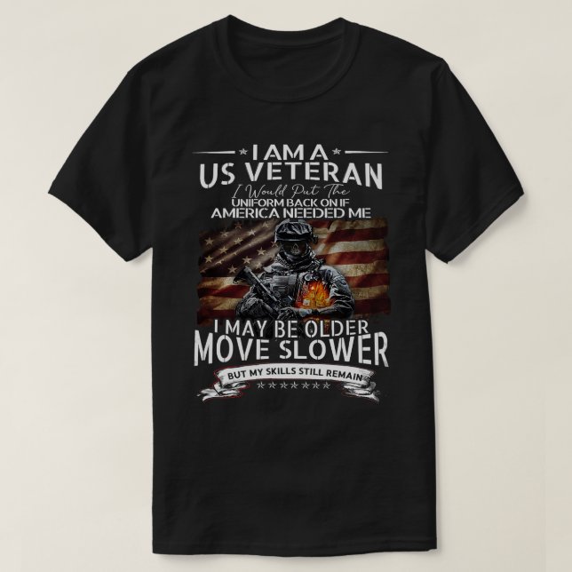 Camiseta US Flag Old Veteran Day Colocar Uniforme De Volta  (Frente do Design)