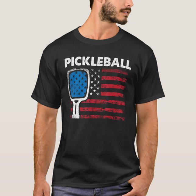 Camiseta US Flag Pickleball Player Paddleball (Frente)