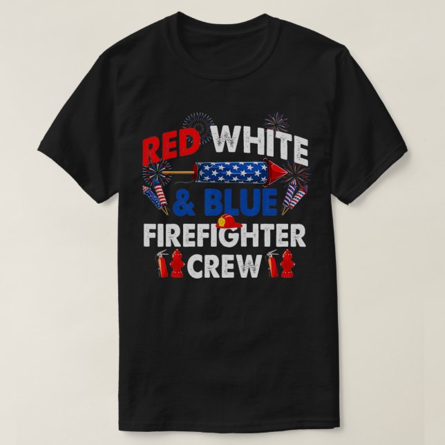 Camiseta US Flag Red White & Blue Firefighter Crew 4th of J (Frente do Design)