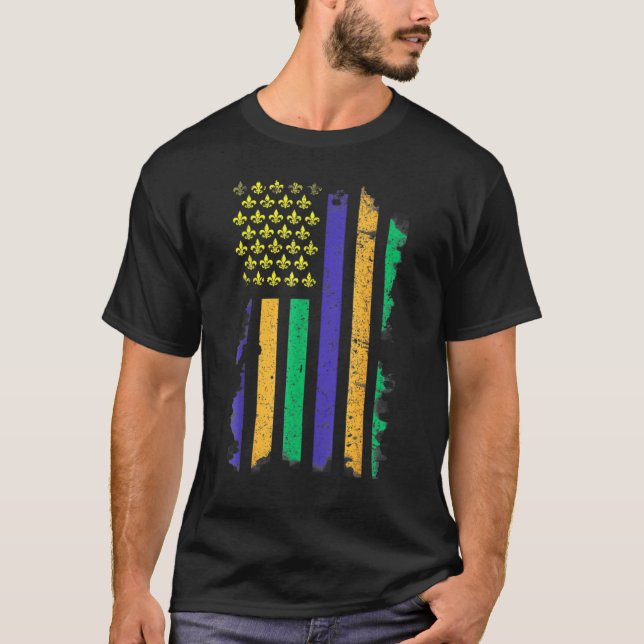 Camiseta US Mardi Gras Flag - Celebration Outfit For Men &  (Frente)