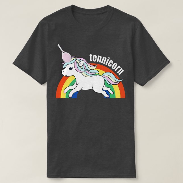Camiseta US Open Cute Tênis Racket Rainbow Unicorn (Frente do Design)