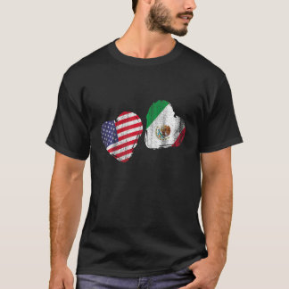 Camiseta US Pride Mexicano Flag Heart Gift America México T