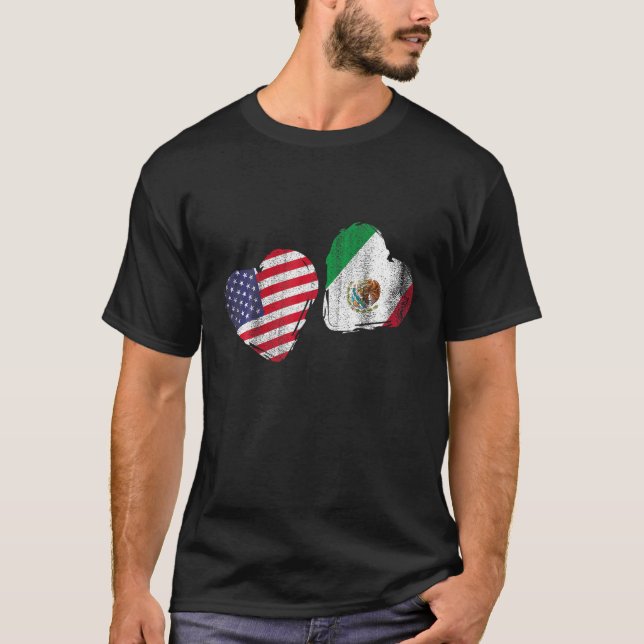 Camiseta US Pride Mexicano Flag Heart Gift America México T (Frente)