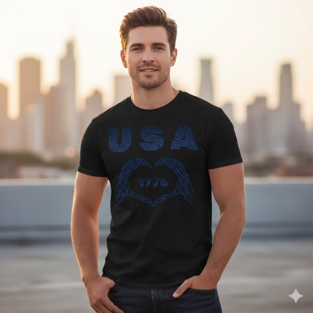Camiseta USA 1776 Skeleton Heart Hands Patriotic Maze Tee (Criador carregado)