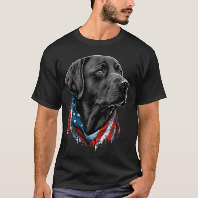 Camiseta Usa 4 De Julho, Black Patriotic American Labrador (Frente)