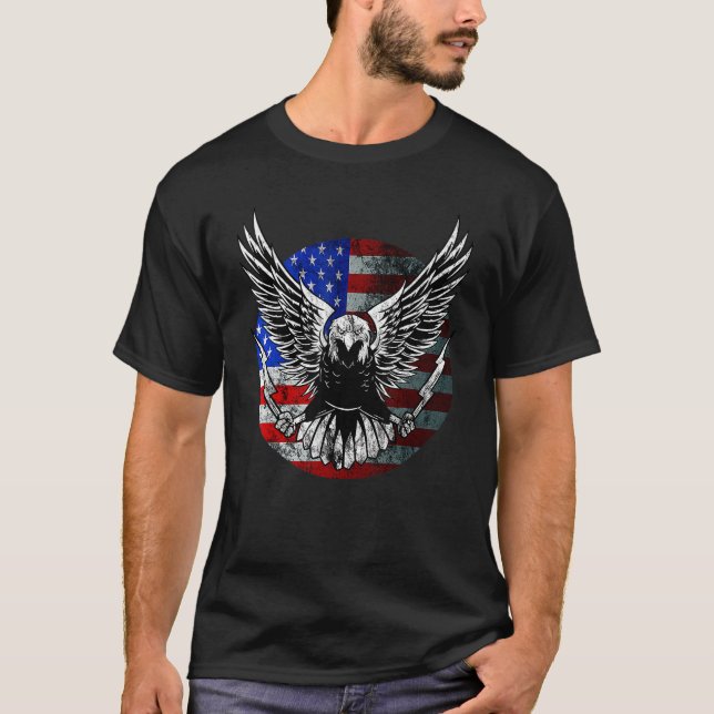 Camiseta Usa 4 De Julho Eagle Light Patriotic American Fla (Frente)