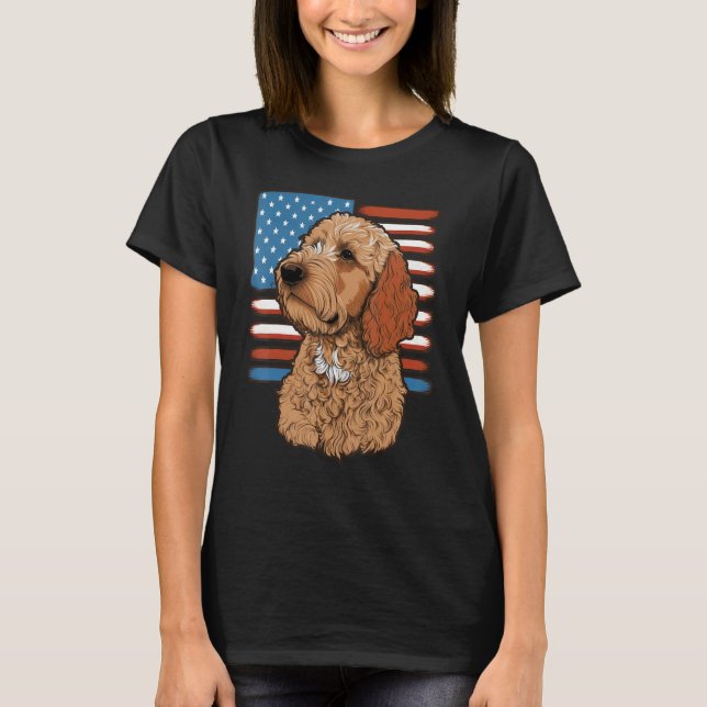 Camiseta USA 4th Of July Golden Doodle on American Goldendo (Frente)
