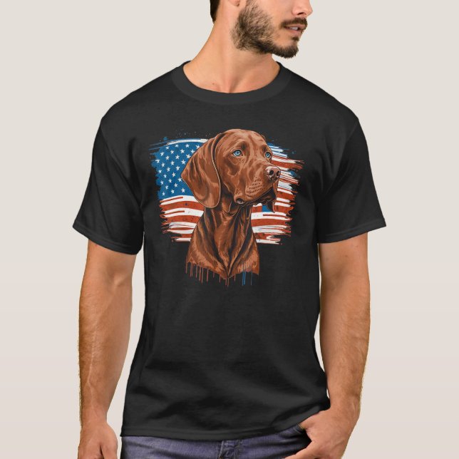 Camiseta USA 4th Of July Vizsla on Patriotic American Vizsl (Frente)