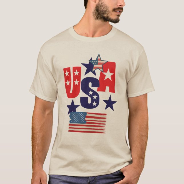 Camiseta USA 5 Star Patriotic Design – American Pride Gift  (Frente)