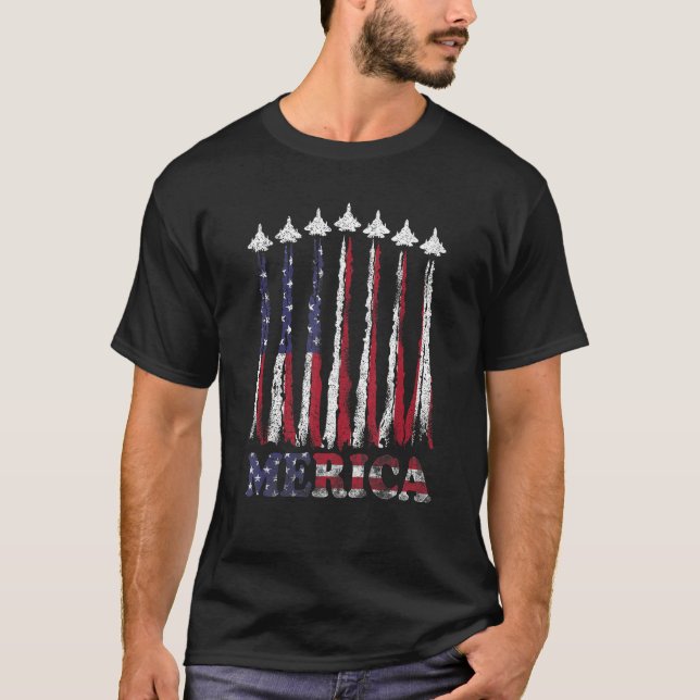 Camiseta USA Airplane Jet Fighter 4th American Flag Of July (Frente)
