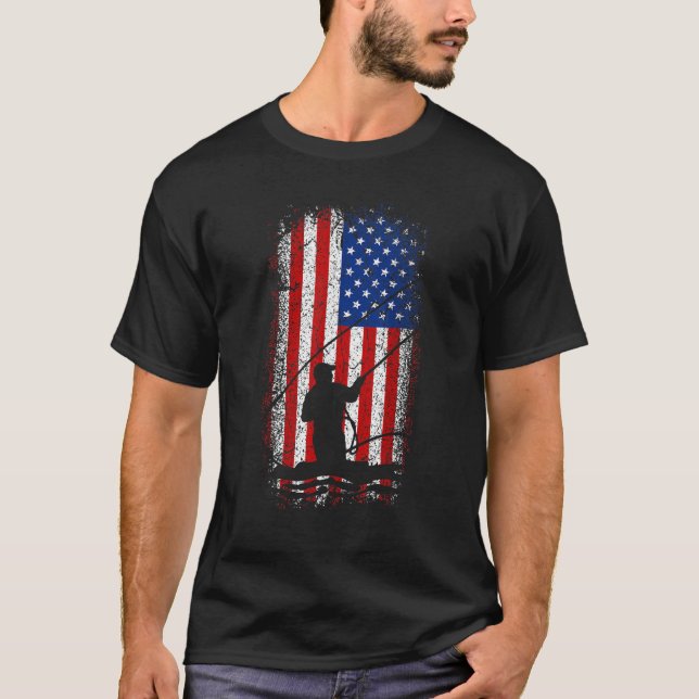 Camiseta Usa American flag 4th of july fly fishing (Frente)