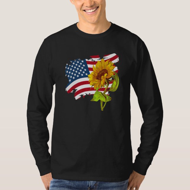 Camiseta USA American Flag And Sunflower casual Graphic (Frente)