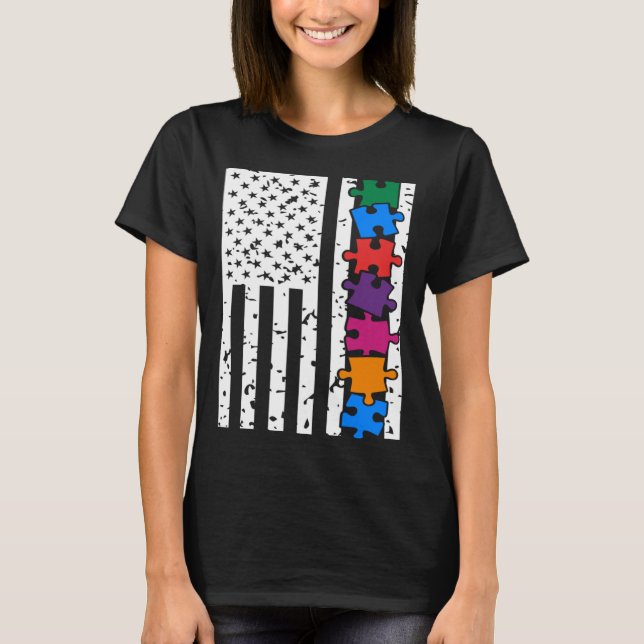 Camiseta USA American Flag Autism Awareness Autistic Child  (Frente)