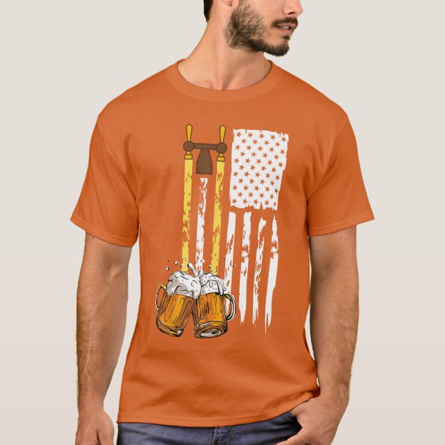 Camiseta USA American Flag Beer Drinking Beer T Shirt For M (Frente)