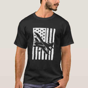 Camiseta USA American Flag Biplane Amplia a Parte da Aviaçã