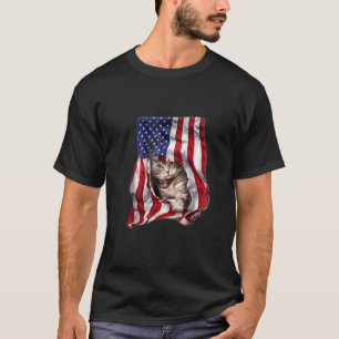 Camiseta USA American Flag Cat Kitten Gatinho Engraçado 4 D