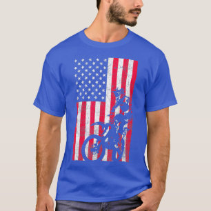 Camiseta USA American Flag Dirt Bike Red White Blue 4th