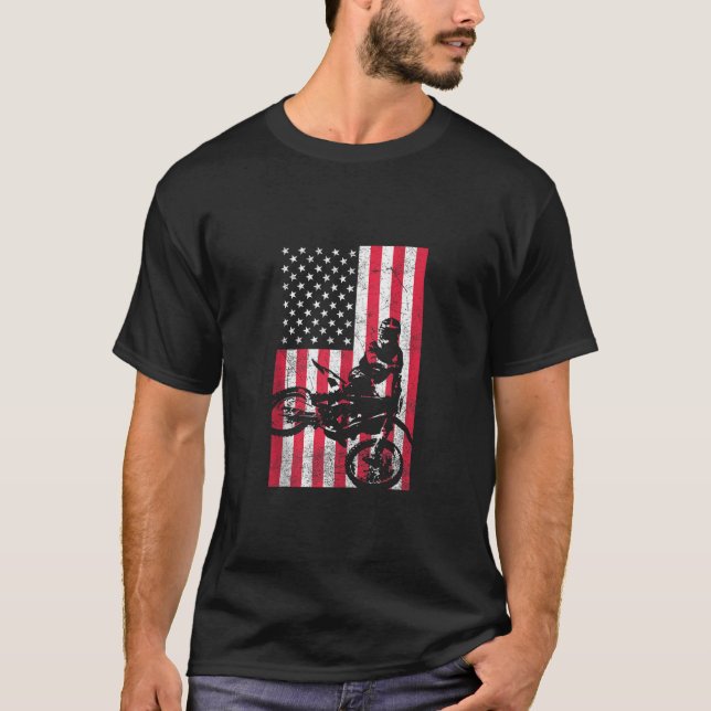 Camiseta USA American Flag Dirt Bike Red White Blue 4th (Frente)