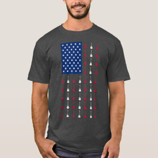 Camiseta USA American Flag Guitar Music Funny 4 de julho G